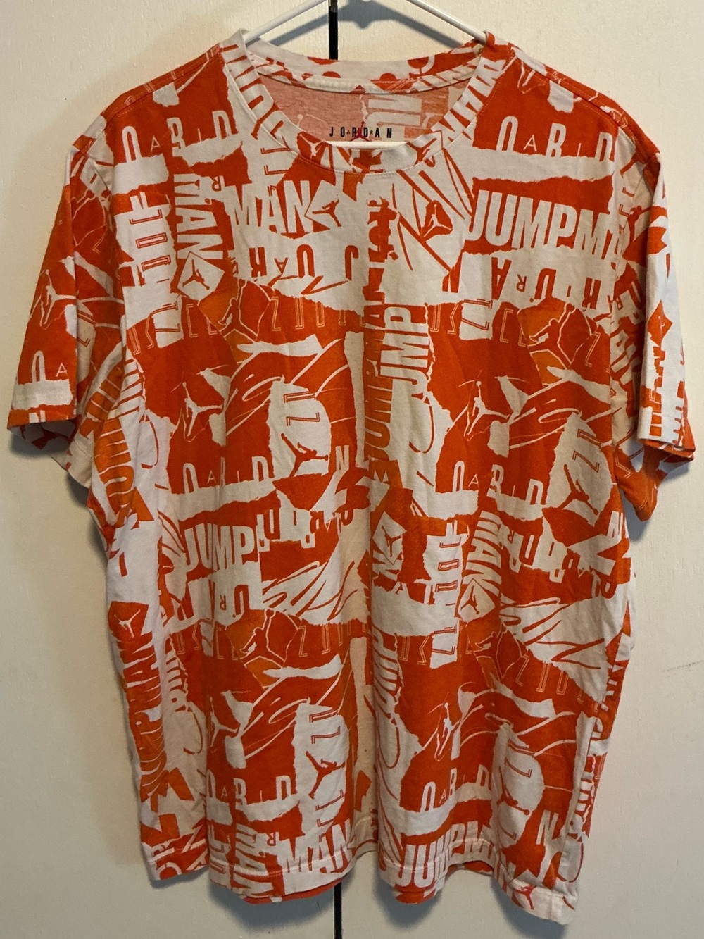 Jordan Orange and White All-Over Graphic Tee